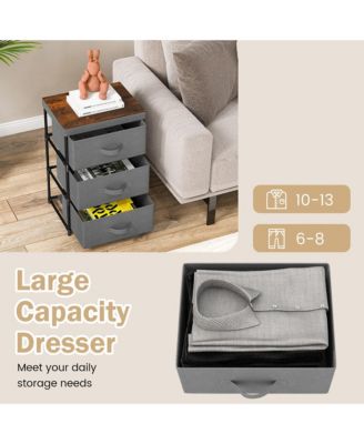 2PCS 3 Drawers Dresser Fabric Storage Tower Organizer Unit Tall Nightstand Side Table