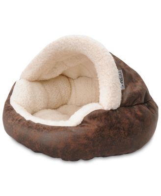 Pet Cave Bed for Small Dogs Cats Deep Dish Calming Hooded Dog Bed Dome for Pets