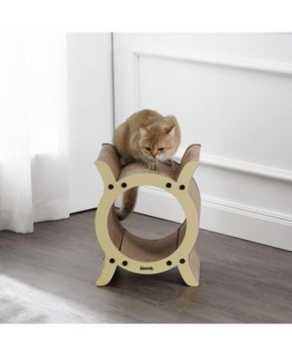 Nyan 16.5" Modern Cardboard Tunnel Cat Scratcher with Catnip, Almond