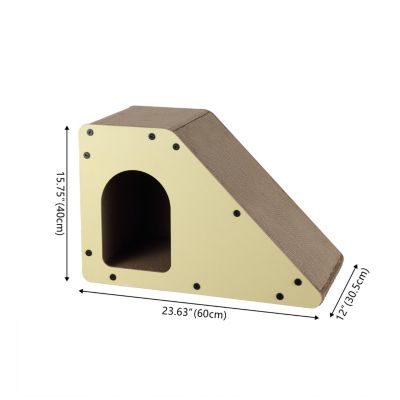Kento 23.63" Minimalist Cardboard Angled Cat Cave Scratcher with Catnip, Almond