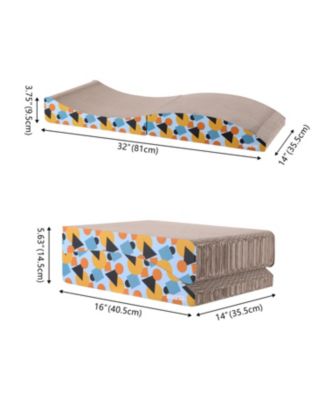 Eero 32" Modern Cardboard Foldable Lounge Cat Scratcher with Catnip, Blue/Orange