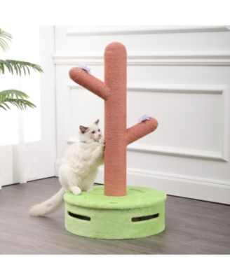 Rosa 36" Modern Jute Cactus Cat Scratching Post with Flower Toys and Built-In Bell Toys, Pink/Green