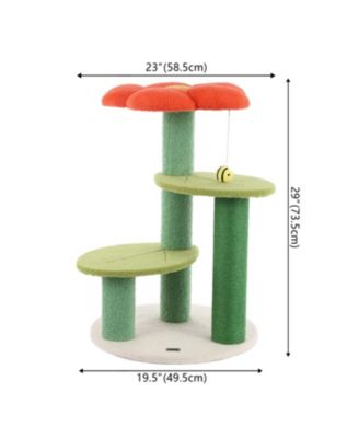 Poppy 29" 3-Tier Modern Jute Flower Cat Tree with Dangling Toy, Orange/Green
