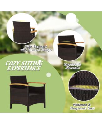 3 Pieces Patio Rattan Furniture Set with Removable Cushions