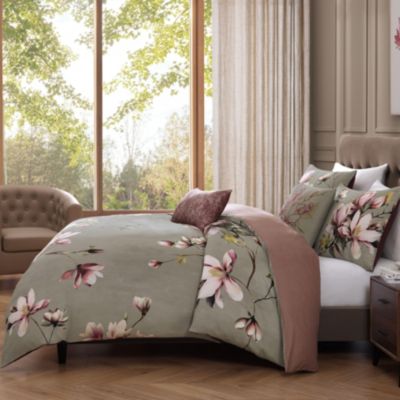 Purple Lilies Bedding 5 Piece Queen Size Reversible Comforter Set