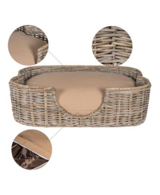 Scallop Tropical Handwoven Rattan Pet Bed with Machine Washable Cushion