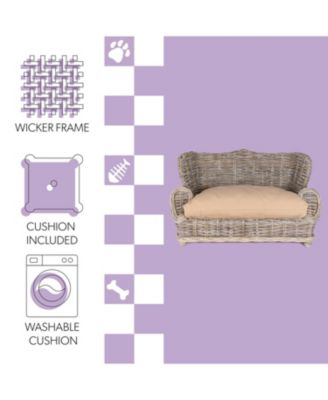 Classic 27.5" x 18" Mediterranean Handwoven Rattan Pet Daybed with Machine-Washable Cushion, Kubu Gray