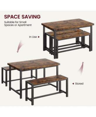 3 Piece Metal Wood Farmhouse Kitchen Dining Table Set