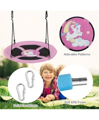 Kids 40 Inches Saucer Tree Swing Round with Adjustable Ropes and Carabiners-Pink