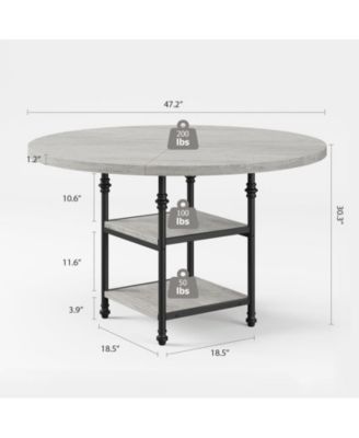 1-Piece MDF & Metal Frame 47-Inch Round Table with 2-Tier Storage Shelves and Roman Legs Dining Table