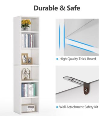 70.9 Inch Tall Narrow Bookcase with Storage, 6 Tier Cube Display Shelves for Home Office