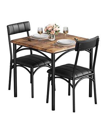 3 PC Wood Dining Kitchen Table and Upholstered Chairs Table Set