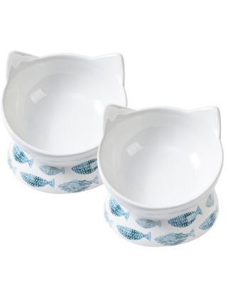 Set of two Oscar Collection Tilted Rasied Cat Dishes