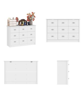 9-Drawer White Wood Dresser Storage Dresser