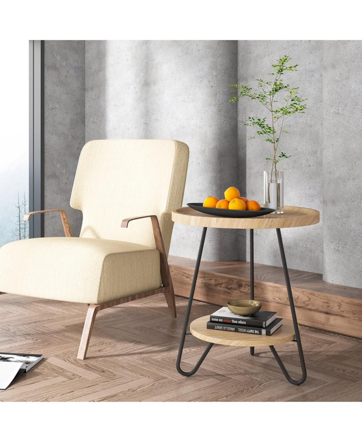 Tribesigns Set of 2 Round End & Side Table with Metal Legs, Modern Industrial Beside Table, Accent Table Snack Table