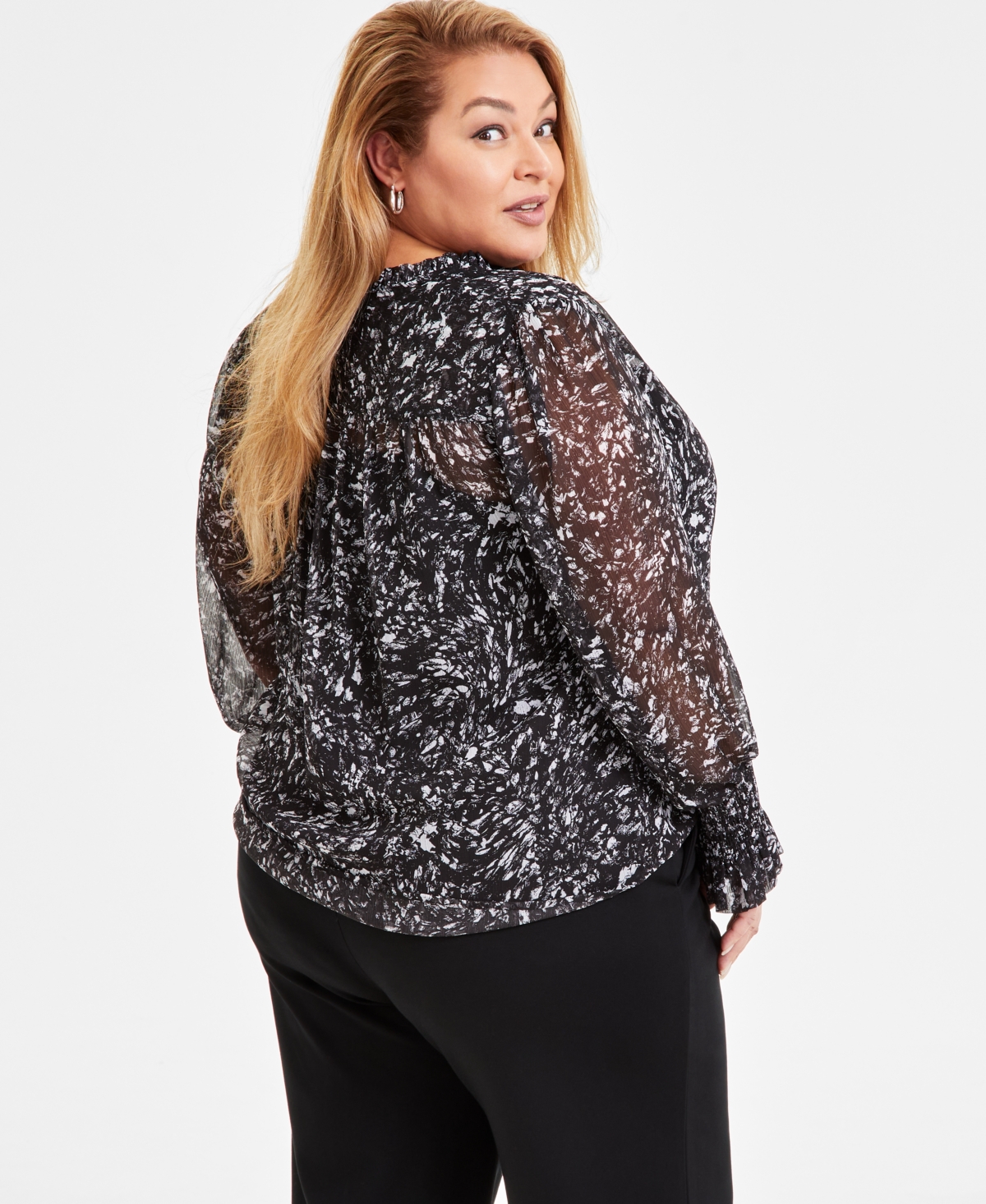 Inc International Concepts Plus Size Femme Printed Blouse, Exclusively At Macy's In Stella Sky