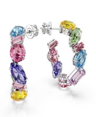 Asymmetrical Design, Mixed Cuts, Small, Multicolored, Rhodium Plated Gema Hoop Earrings