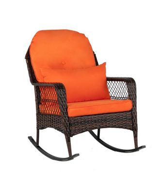 Outdoor Latte Woven Rocking Chair with Gradient Finish, Comfortable Single Seater-Orange