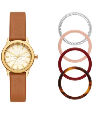 カラーチェンジ★Tory Burch Gigi Leather Strap Watch Gift Set Tory Burch TBW2018 Gigi Leather Strap Black Gift Set