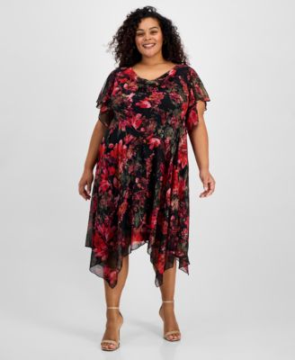 Robbie Bee - Plus Size Floral-Print Cowlneck Asymmetric Dress