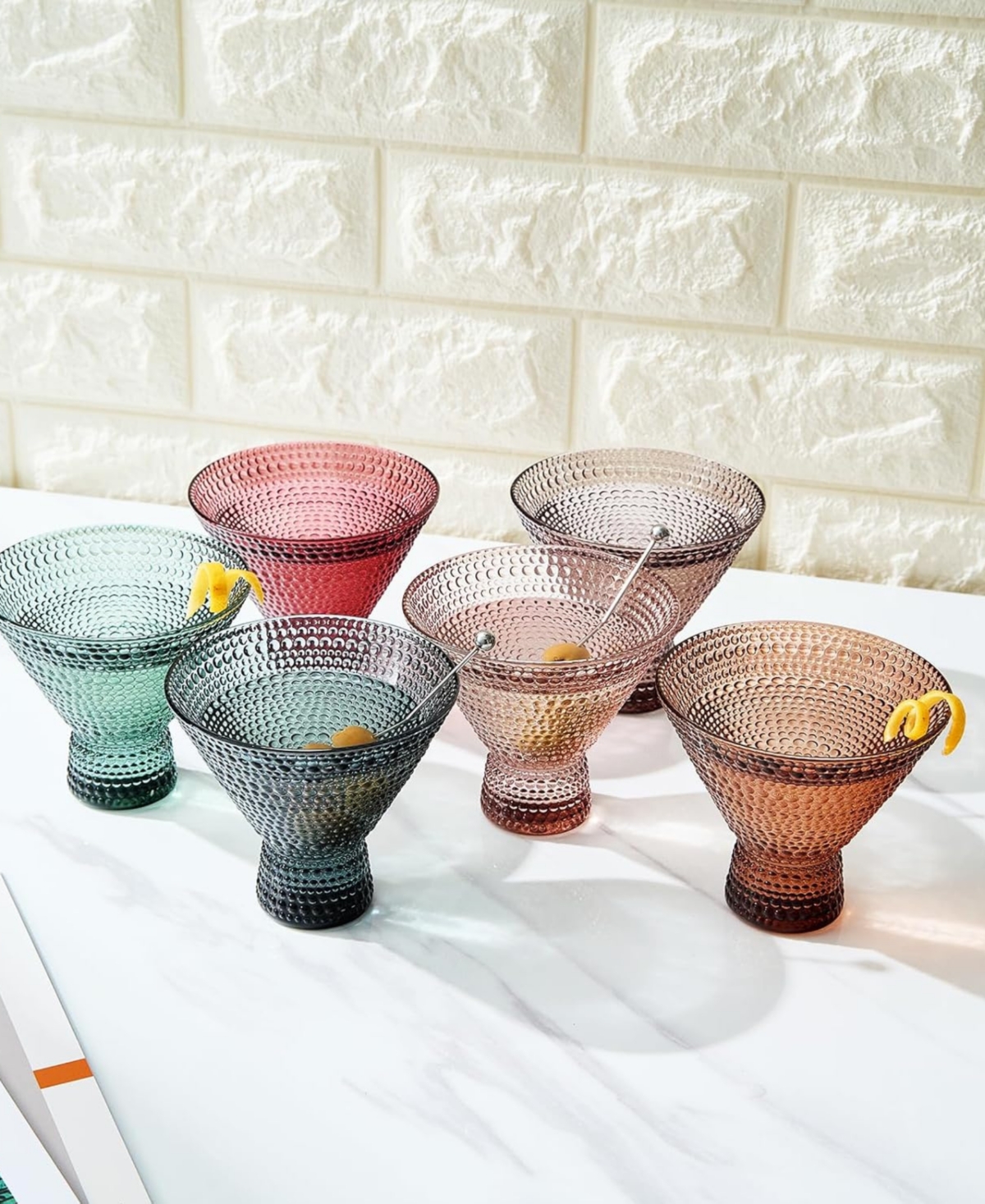 The Wine Savant Colored Stemless Martini Cocktail Glasses, Set Of 6 In Multicolor