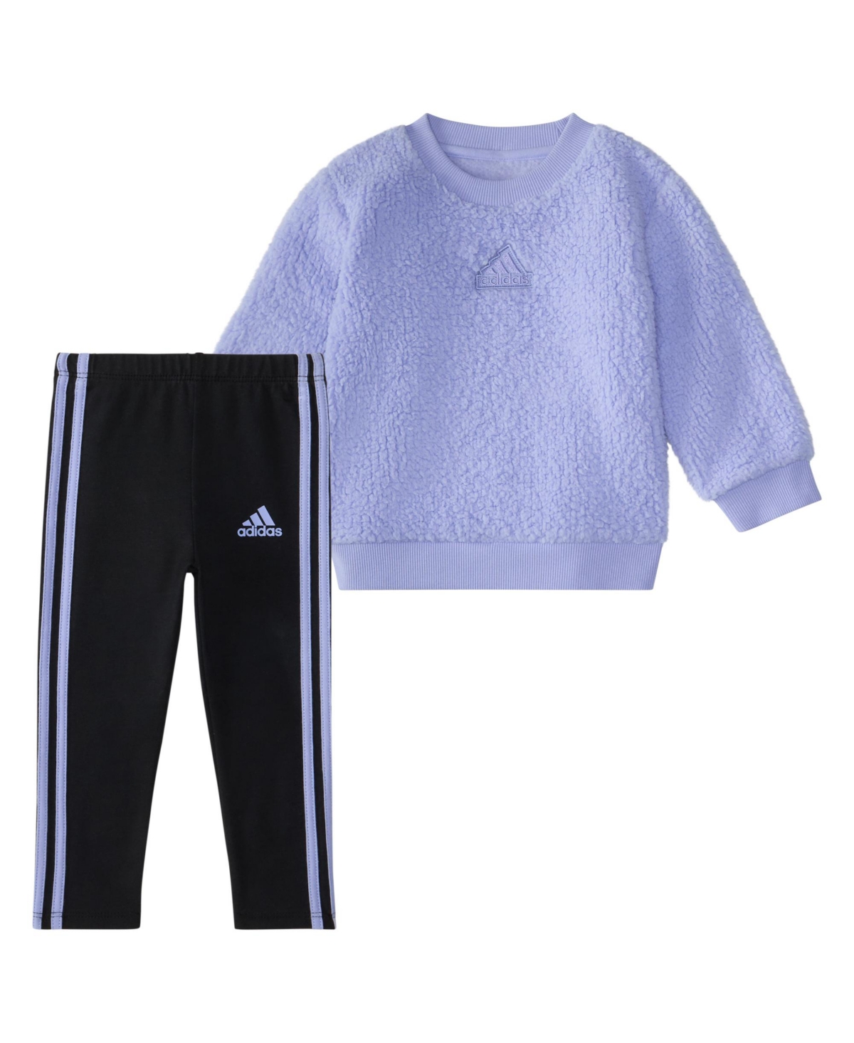 adidas Baby Girl Long Sleeve Crewneck Pullover Sherpa and Legging, 2-Piece Set