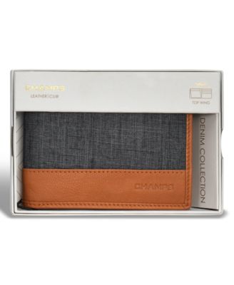 CHAMPS Men's Denim Collection Leather Top Wing Wallet