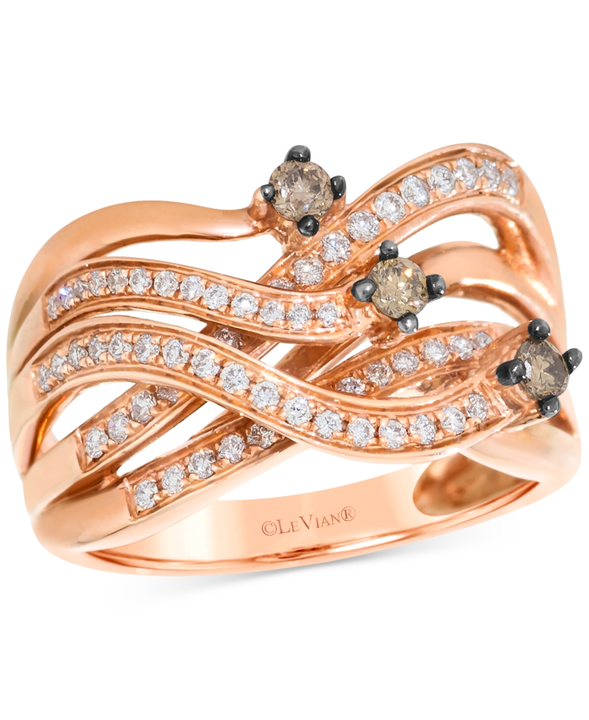LE VIAN CHOCOLATIER CHOCOLATE DIAMOND & VANILLA DIAMOND MULTIROW CROSSOVER RING (3/8 CT. T.W.) IN 14K ROSE G 