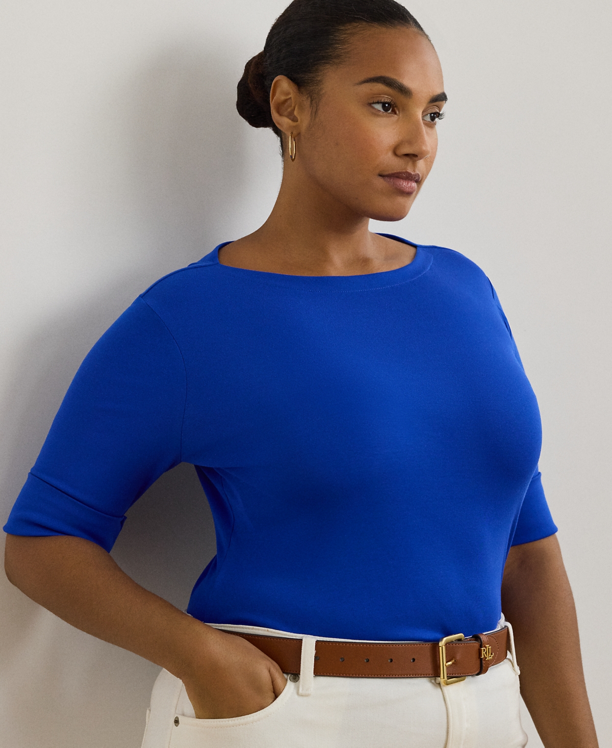 Lauren Ralph Lauren Plus Size Stretch Cotton Boatneck Tee