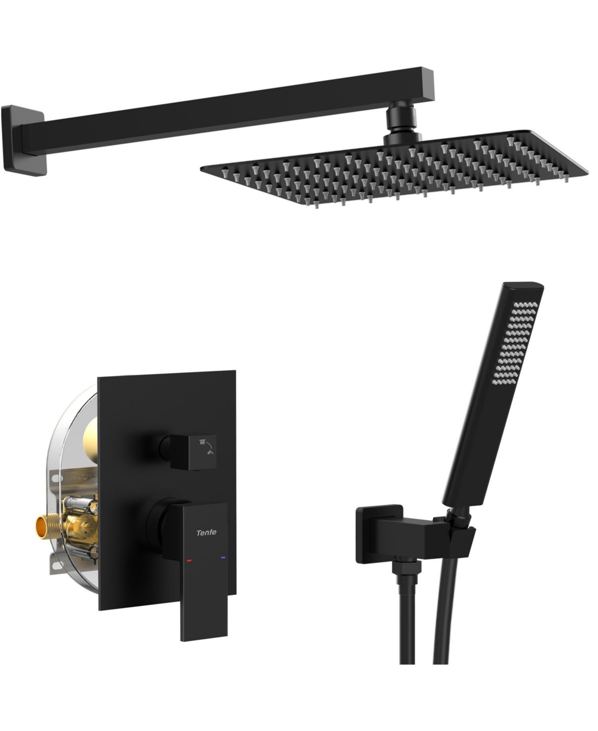 Male Npt Matte Black Shower System - Rain Shower Head and Handheld Faucet Set for Bathroom - Black