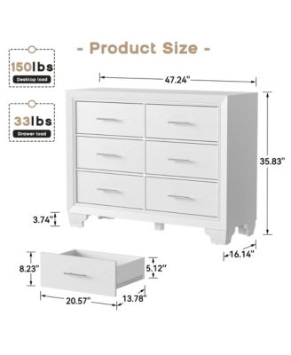6 Drawer Dresser for Bedroom, Wooden White Dresser, Modern Chest Dresser with Deep Drawers