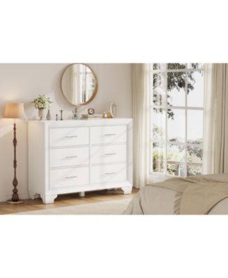6 Drawer Dresser for Bedroom, Wooden White Dresser, Modern Chest Dresser with Deep Drawers