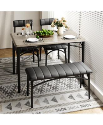 Dining Table Set for 5 Kitchen Table with 2 Upholstered Chairs and Bench 4 Pcs Rectangular Kitchen Table Set for Small Space Apartment Studio,Grey