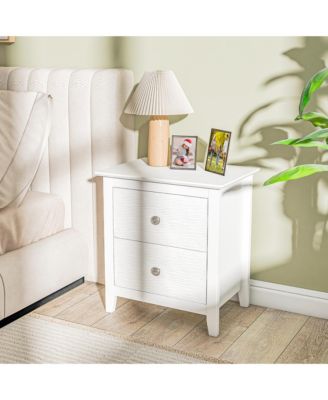 Modern Nightstand with Storage 2 Drawers & Support Legs for Bedroom White