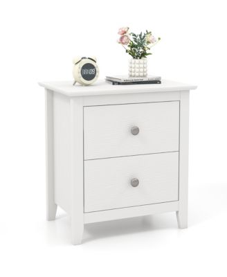 Modern Nightstand with Storage 2 Drawers & Support Legs for Bedroom White