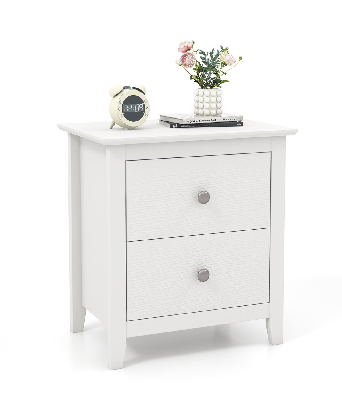 Gymax Modern Nightstand with Storage 2 Drawers & Support Legs for Bedroom- White