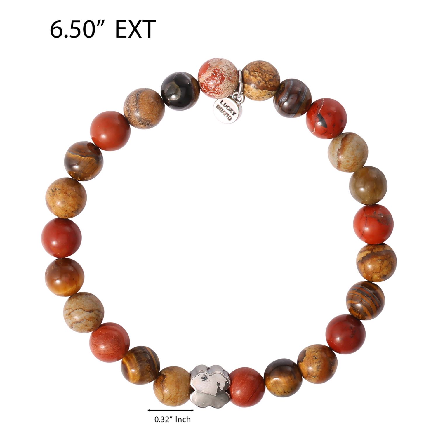 Red Jasper Mens Bracelet, Stretch Beaded Bracelet for Men with Clover Logo and Jasper Beads