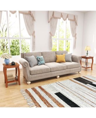 2-Tier Square End Table Set of 2 Narrow Sofa Side Nightstand w/ Storage Shelf