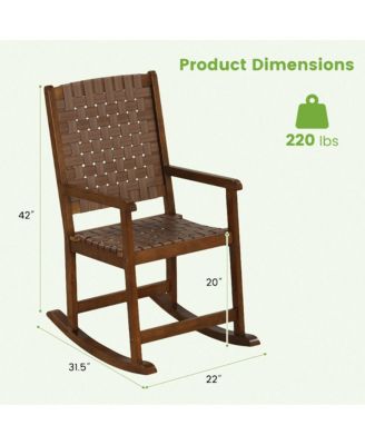 Patio Wood Rocking Chair with PU Seat and Rubber Wood Frame