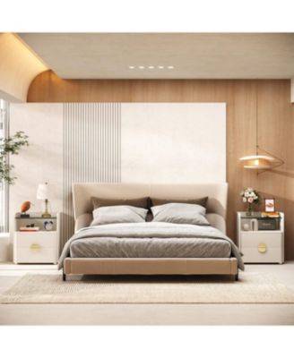 2-Drawer Modern Nightstand with Open Storage Space and Gold Round Metal Legs,Wood Bed Side Table for Bedroom,Living Room