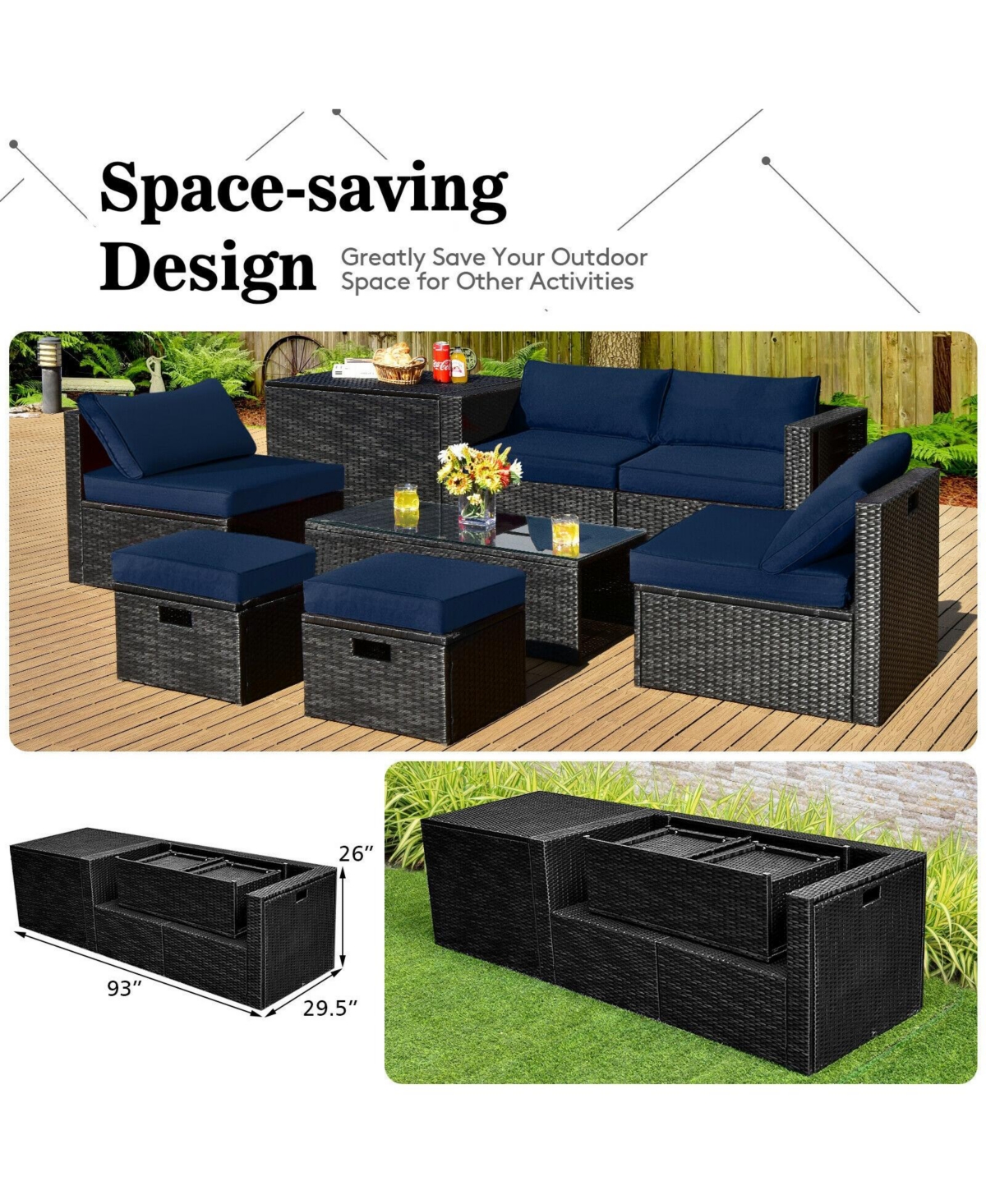 Sugift 8 Pieces Patio Rattan Storage Table Furniture Set