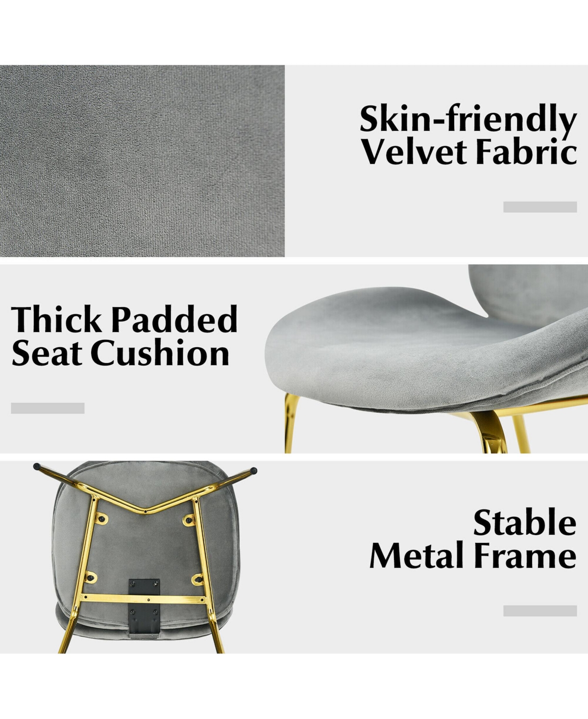 Gymax 4PCS Velvet Dining Chair Accent Leisure Chair Armless Side Chair Green - Grey+gold