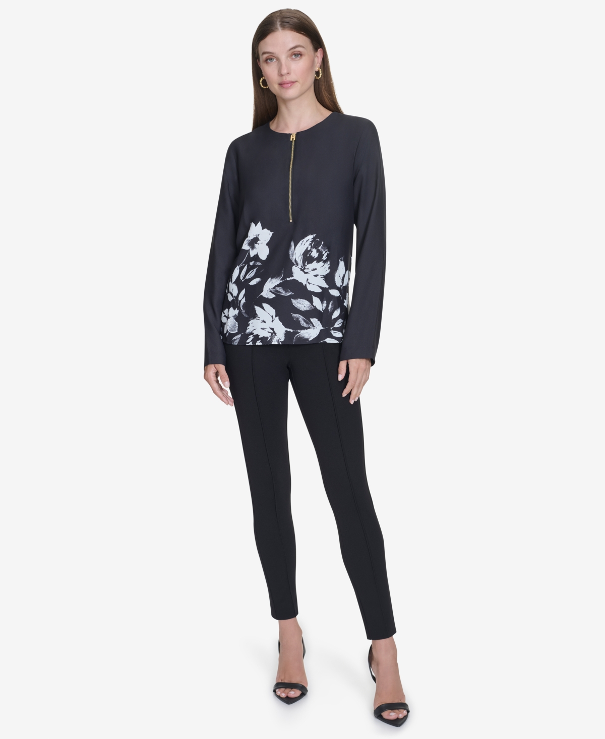 Halston Women's Printed Half-Zip Top -cream