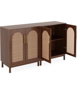 Set of 2 Accent Cabinet,59 Inch Rattan Sideboard Buffet Cabinet for Dining Room, Living Room, Kitchen