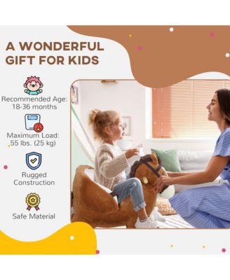 Baby Rocking Horse, Kids Ride on Horse w/ Sound, Safety Belt, Brown