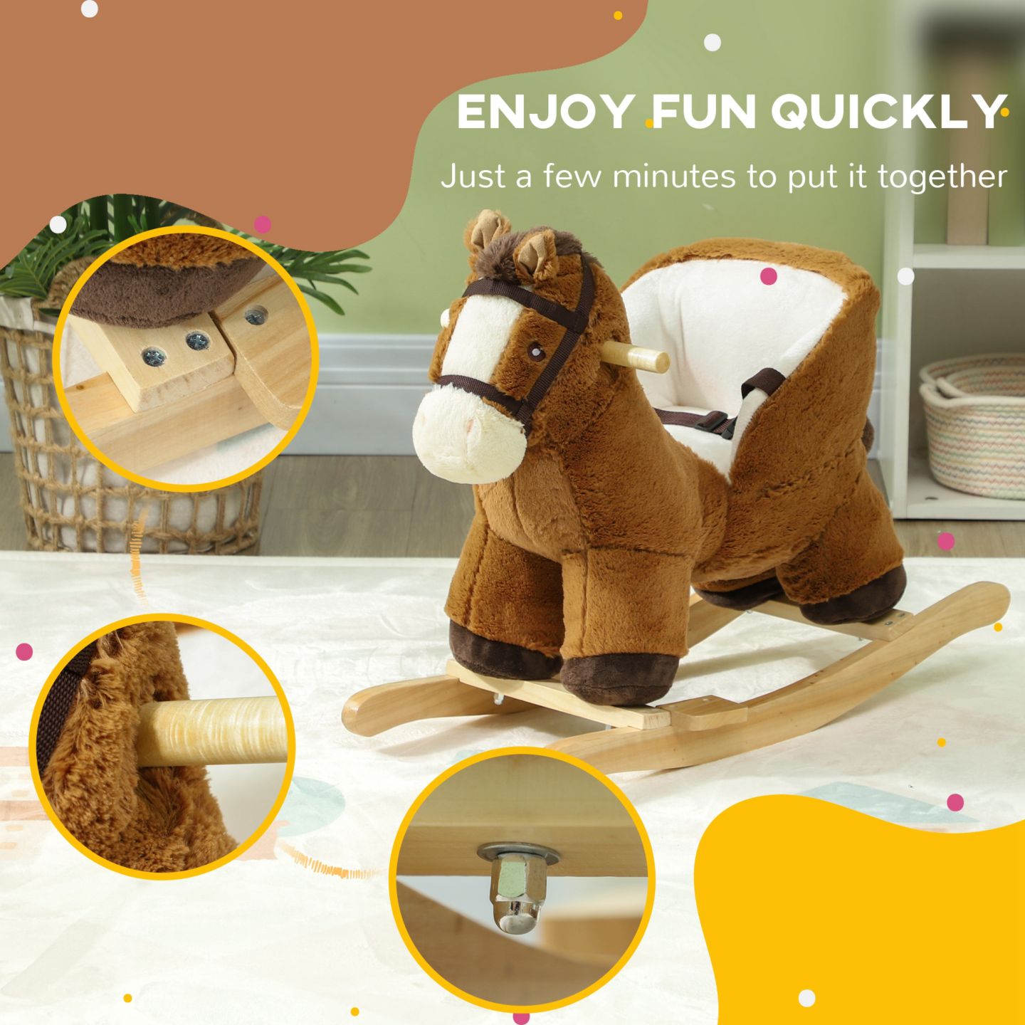 Детская мягкая игрушка Qaba Baby Rocking Horse Plush with Sound, 55 lbs Capacity, Ages 2-4, цвет: Коричневый — фото 6