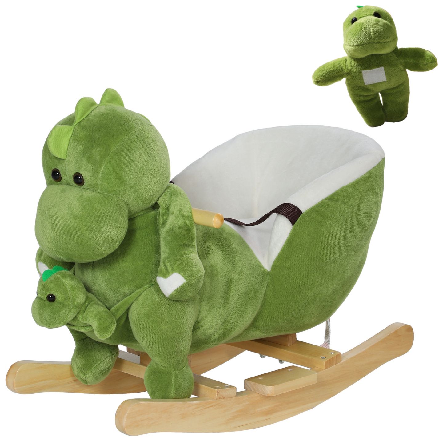 Детские игрушки Qaba Rocking Dinosaur, Wood Frame, with 32 Songs & Seat Belt, 55 lbs. Capacity, Ages 18-36 Months, цвет: Зелёный — фото 1