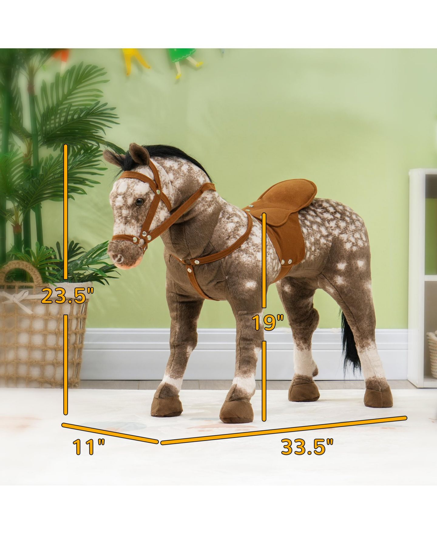 Детская игрушка Qaba Ride on Horse with Neighing Sound, Saddle and Stirrups, Ages 3-8, цвет: Коричневый — фото 6