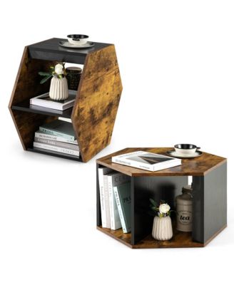 2PCS Coffee Side End Table Nightstand Hexagonal for Living Office Coffee Room