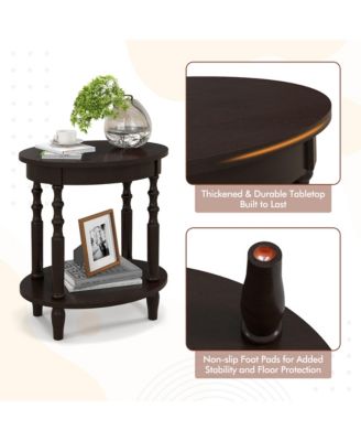 2 PCS 2-Tier End Table Oval Compact Sofa Side Nightstand w/ Storage Shelf
